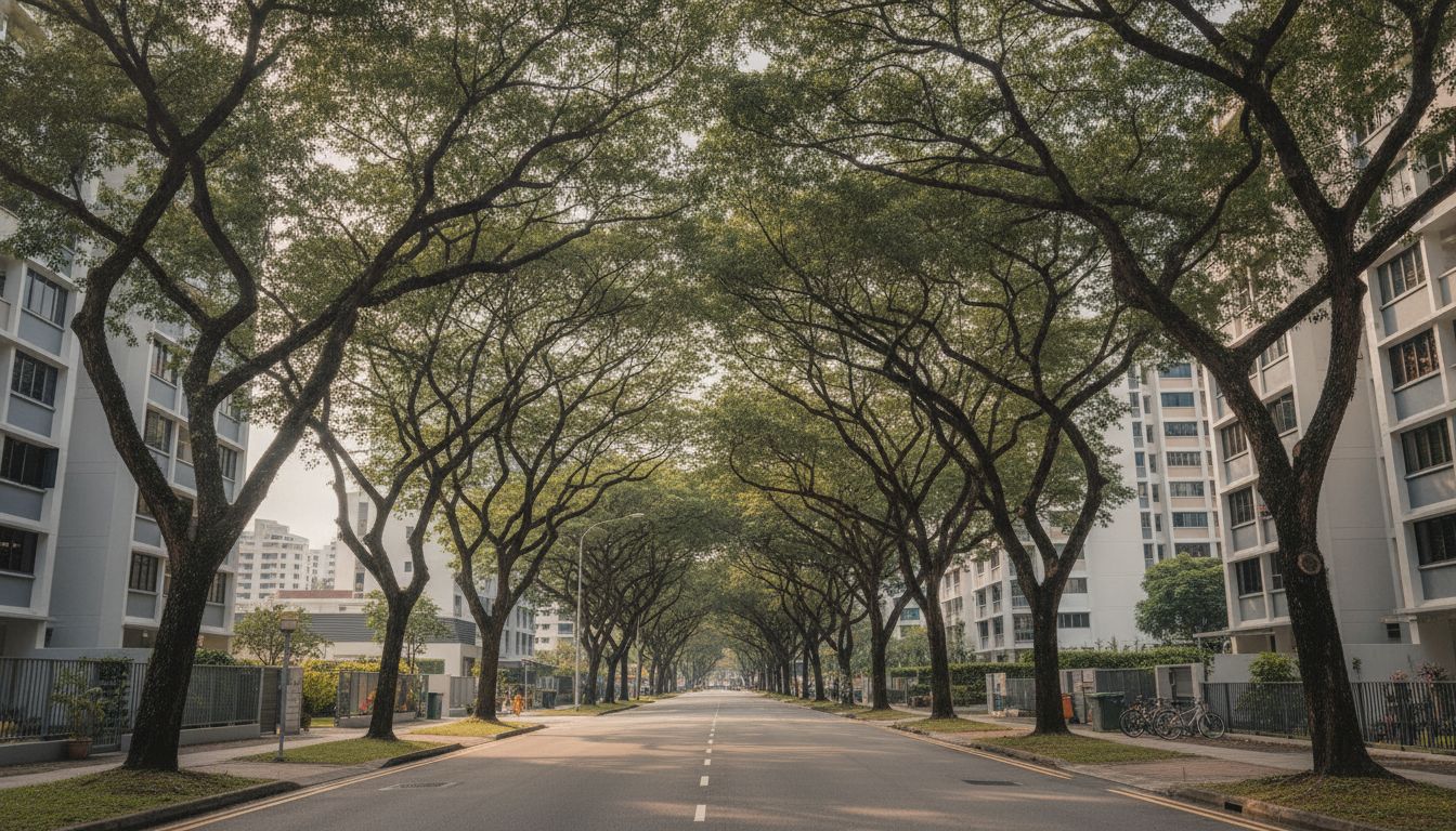 Tree-lined residential street in Singapore District 20 or 26